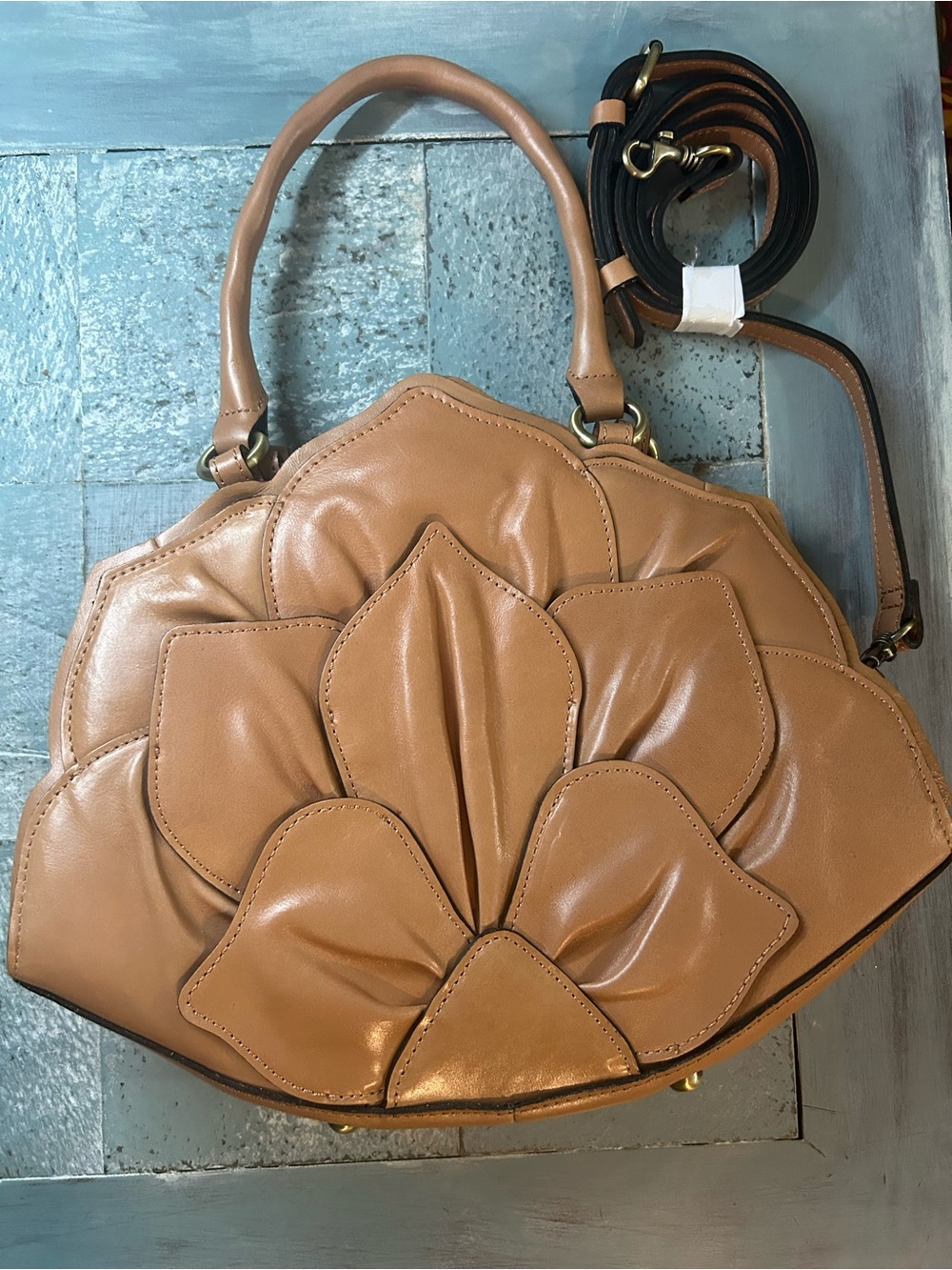 Patricia Nash Tan Floral Petal Crossbody Satchel